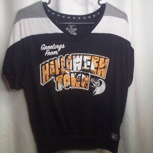 Halloween Town Shirt Women XS 0-2 Short Sleeve Disney Black White Orange